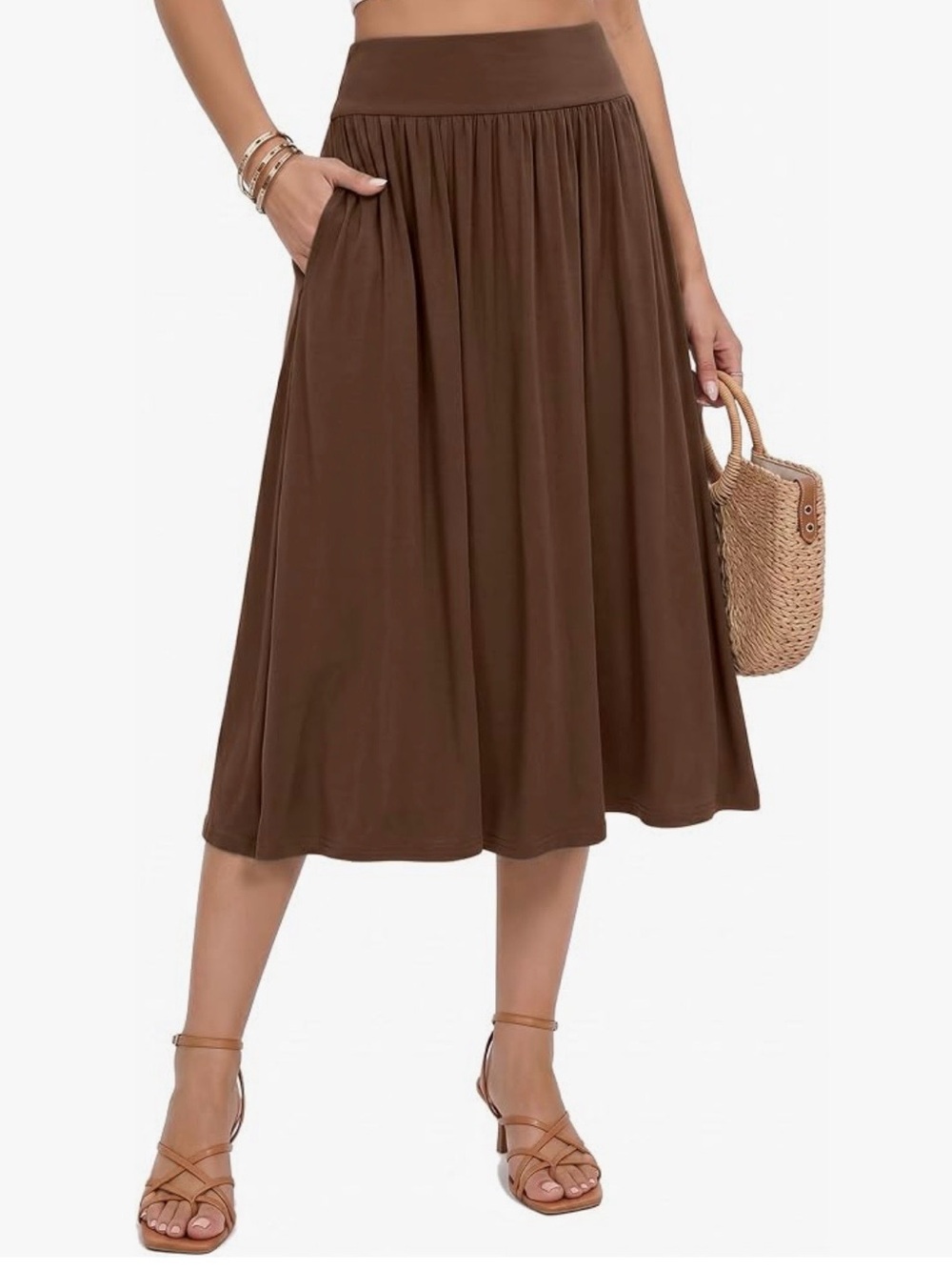 Women's Brown Midi Skirt with pockets